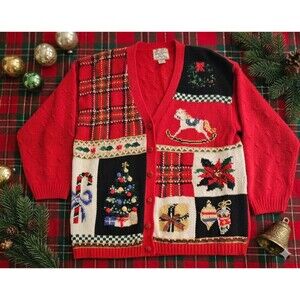 Heirloom Collectibles Womens Vintage Christmas Sweater Button Down Holiday Knit